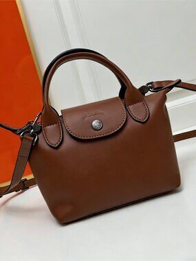 Longchamp Le Pliage Cuir Mini Dumpling Bag — Caramel